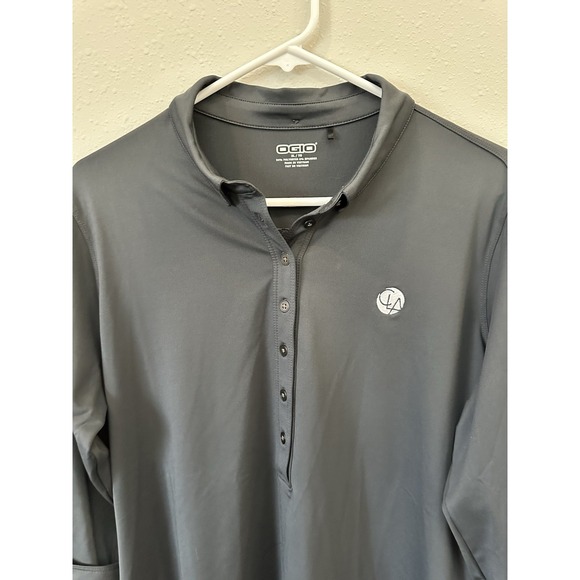 OGIO Men's Dark Grey 3/4 Sleeve Performance Golf Polo Shirt Button Collar-Size M - Picture 2 of 16